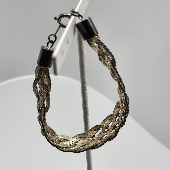 Lovely vintage braided silver plated chain bracelet wide estate jewelry - Picture 3 of 5